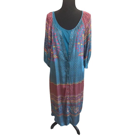 NWOT Sundance Boho Maxi Dress Floral Print Slip Blue/Pink M Gypsy Santa Fe - Picture 2 of 11